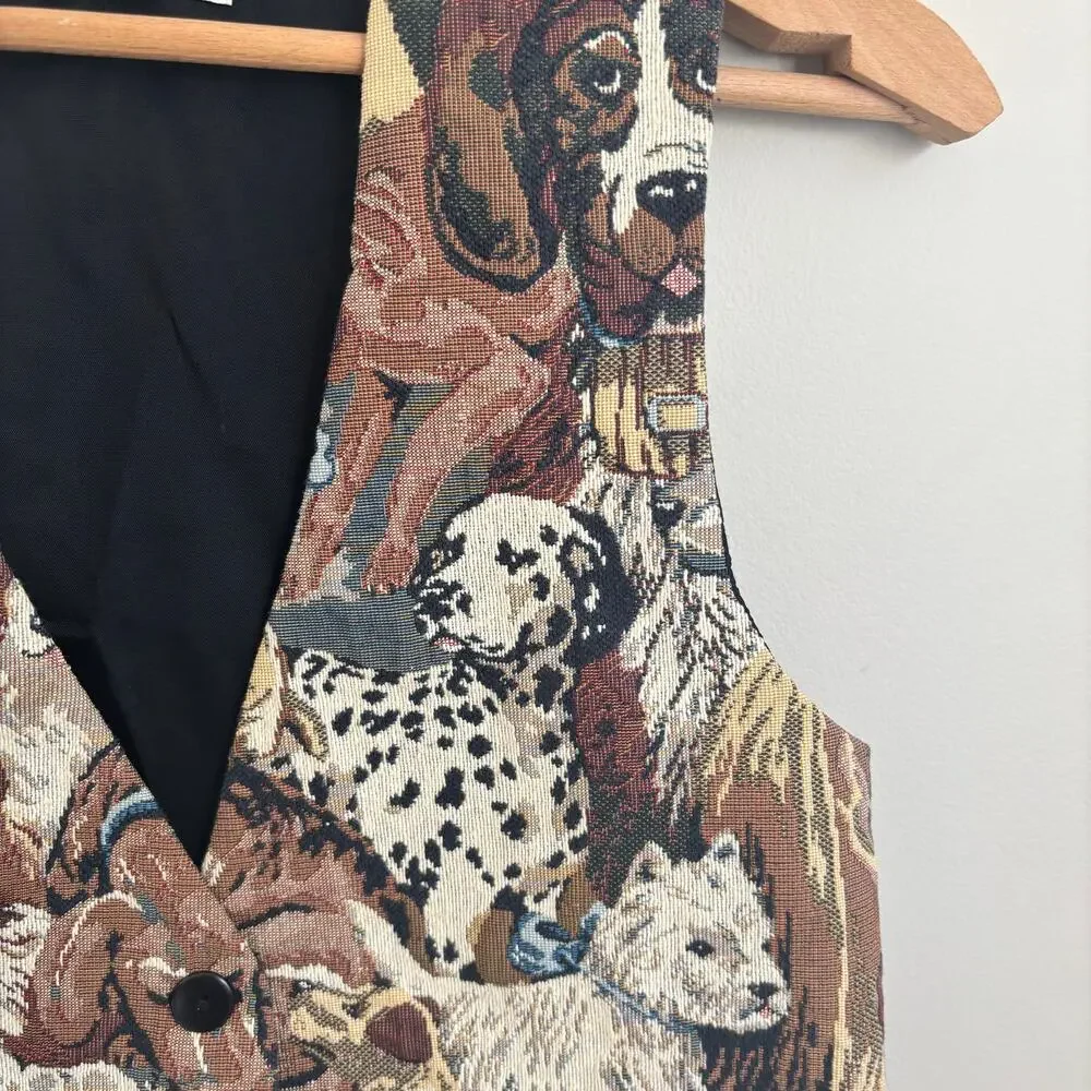 Vintage Orvis Dog Print Tapestry Vest Size Small - Picture 3 of 12